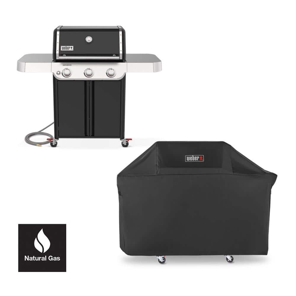 Genesis E-315 3-Burner Natural Gas Grill in Black with Grill Cover -  Weber, 1500741