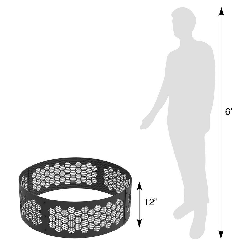 36" Black Steel Honeycomb Design Fire Pit Ring