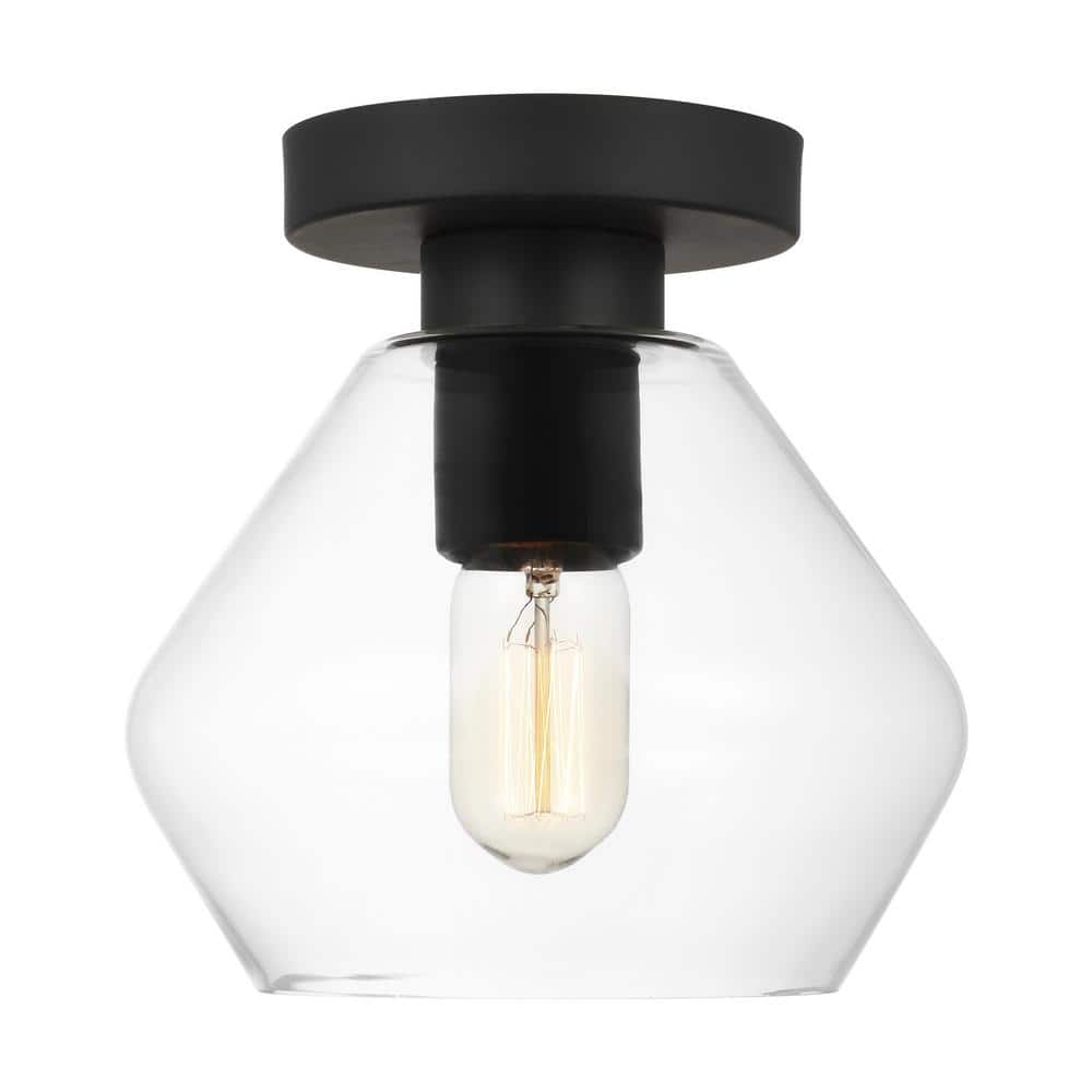 Jett Midnight Black Transitional 8'' Glass & Steel Semi-Flush Mount