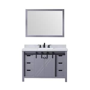 Marsyas 48 in W x 22 in D Dark Grey Bath Vanity, Carrara Marble Countertop, Faucet Set and 44 in Mirror