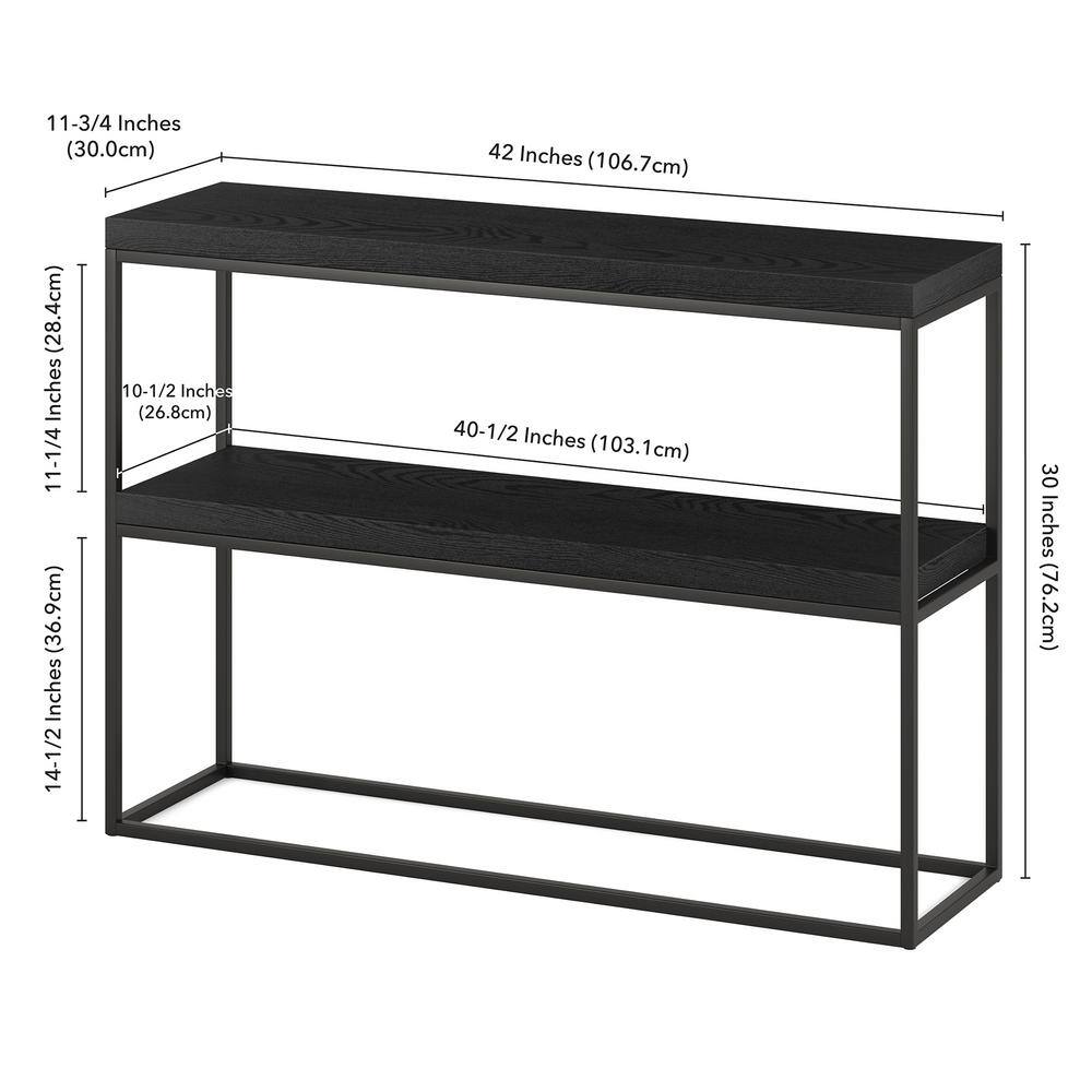 Edmund 42" Black Grain Metal & Wood Console Table with Geometric Frame