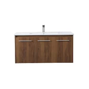 Simply Living 40 in. W x 18.31 in. D x 19.69 in. H Bath Vanity in Walnut Brown with White Resin Top