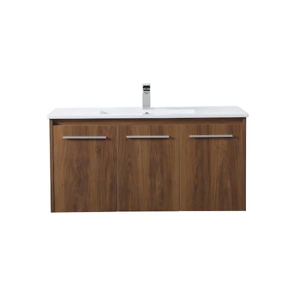 Unbranded Simply Living 40 in. W x 18.31 in. D x 19.69 in. H Bath Vanity in Walnut Brown with White Resin Top