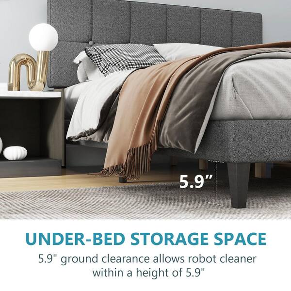 WONDER COMFORT Light Gray Wood Frame Full Platform Bed with Linen Upholstered Adjustable Headboard and Storage Noise Free TN 114GY F The Home Depot