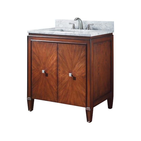 Brentwood 31 in. Single Sink New Walnut Bath Vanity with Carrara White Marble Top