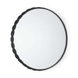 Adelaide 30 in. W x 30 in. H Black Metal Round Mirror with Scalloped Edge