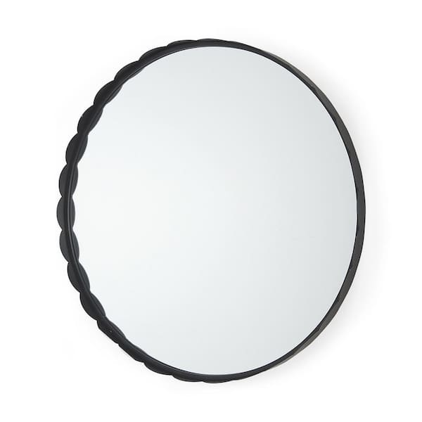 Mercana Adelaide 30 in. W x 30 in. H Black Metal Round Mirror with Scalloped Edge