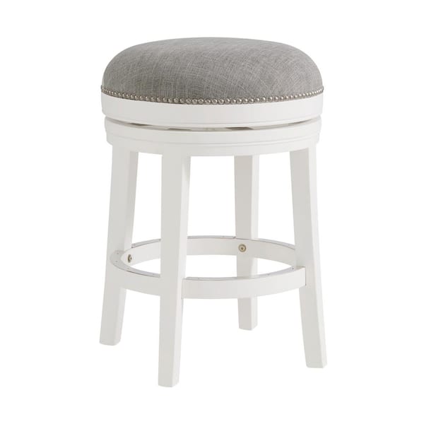 Alaterre Furniture Clara 25 in. White Swivel Counter Height Backless Wood Stool with Cushioned Seat