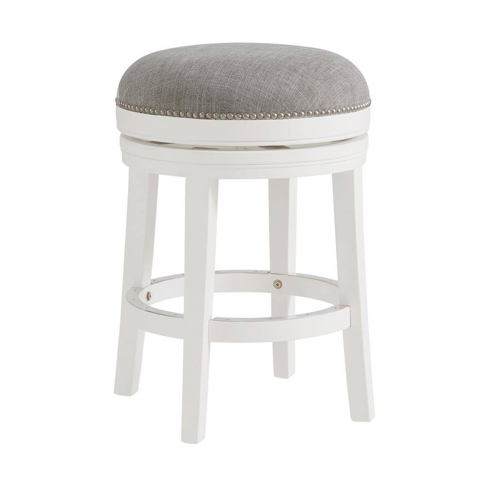 Clara White Swivel Backless Wood Counter Stool