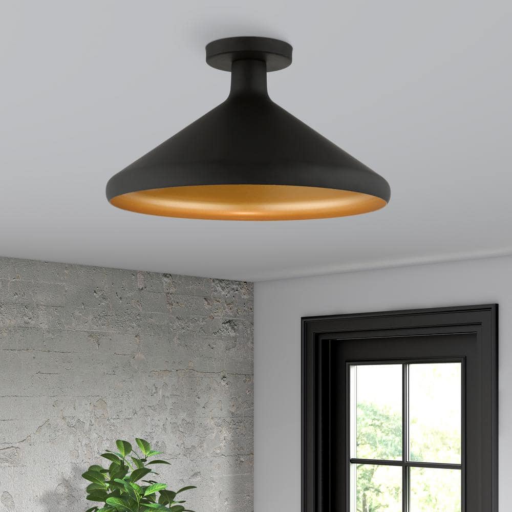 Geneva Black and Gold Metal 1-Light Semi-Flush Mount