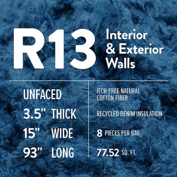 R13 Unfaced UltraTouch Recycled Denim Insulation Batt 15 in. x 93 in.