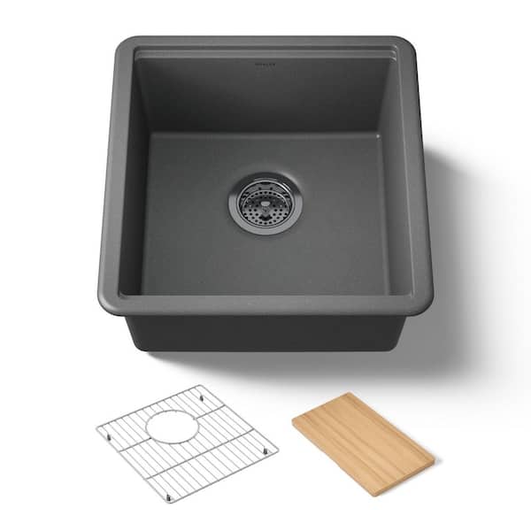 Billings Granite Composite 18 in. Undermount Bar Sink With Accessories in Matte Graphite