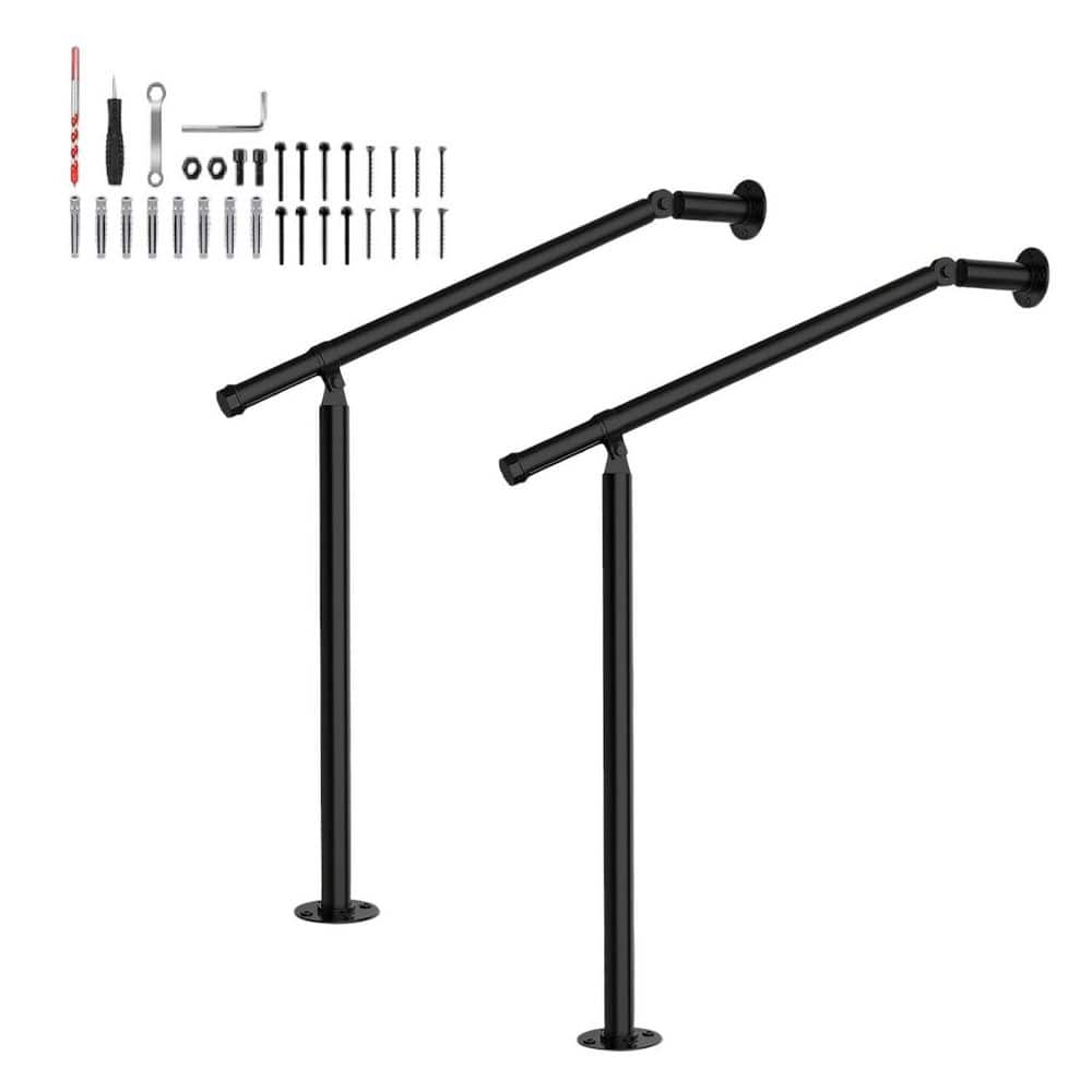 32.2 in. H x 5.5 in. D 2-Pack Adjustable Metal Stair Railing Kit for Outdoor, Fits 1 to 3 Steps, Easy Installation Black price history on PriceWatchPro