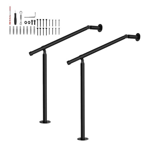 Afoxsos 32.2 in. H x 5.5 in. D 2-Pack Adjustable Metal Stair Railing Kit for Outdoor, Fits 1 to 3 Steps, Easy Installation Black