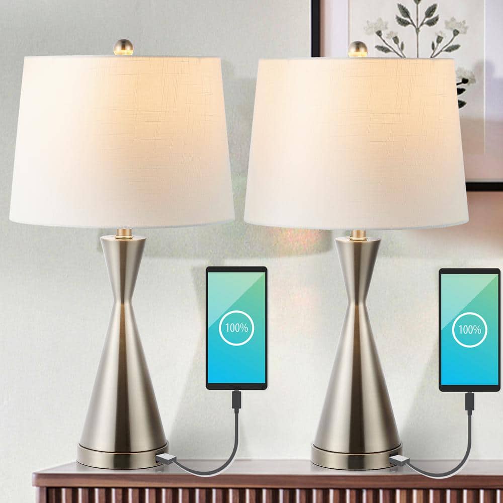 Colton Nickel Iron LED Table Lamp Set with USB Ports