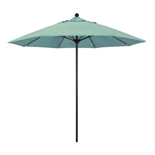 9 ft. Black Aluminum Commercial Market Patio Umbrella with Fiberglass Ribs and Push Lift in Spa Sunbrella