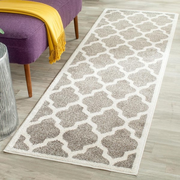 Amherst Dark Gray/Beige 2 ft. x 21 ft. Geometric Trellis Runner Rug