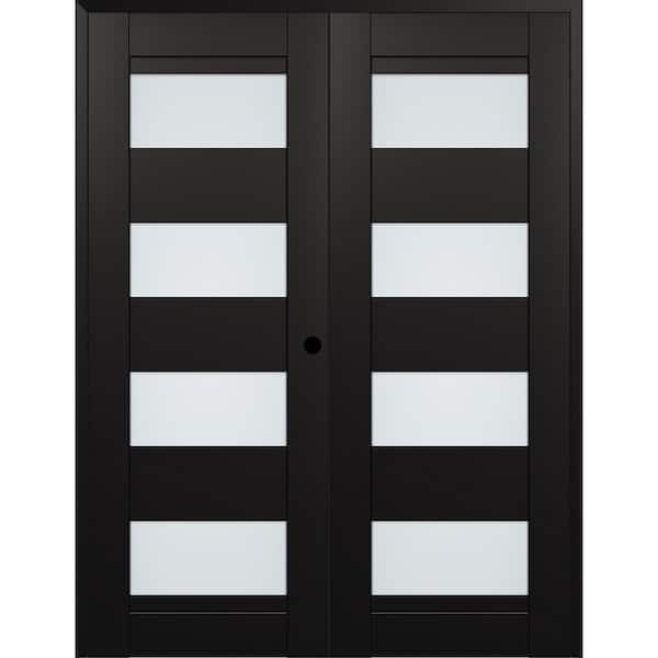 Della 72 in. x 80 in. Left Active 4-Lite Frosted Glass Black Matte Composite Double Prehung Interior Door