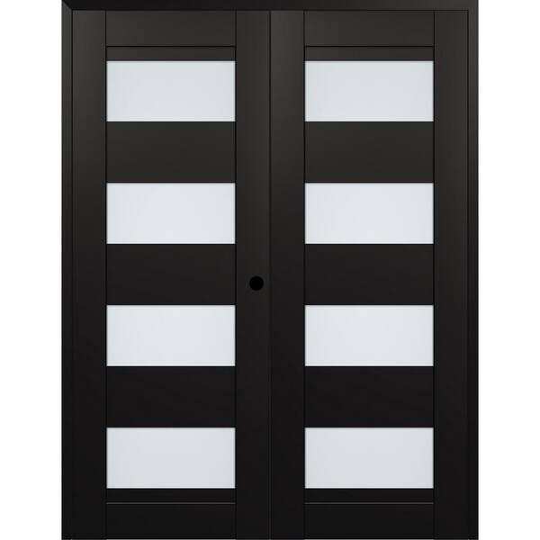 Belldinni Della 72 in. x 84 in. Left Active 4-Lite Frosted Glass Black Matte Composite Double Prehung Interior Door