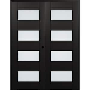 Della 60 in. x 80 in. Left Active 4-Lite Frosted Glass Black Matte Composite Double Prehung Interior Door