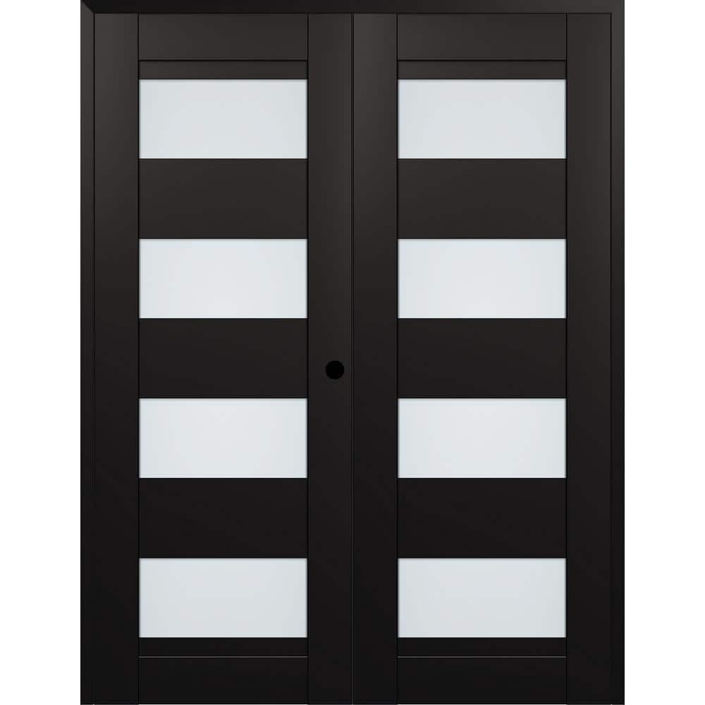 Della 64 in. x 80 in. Left Active 4-Lite Frosted Glass Black Matte Composite Double Prehung Interior Door price history on PriceWatchPro