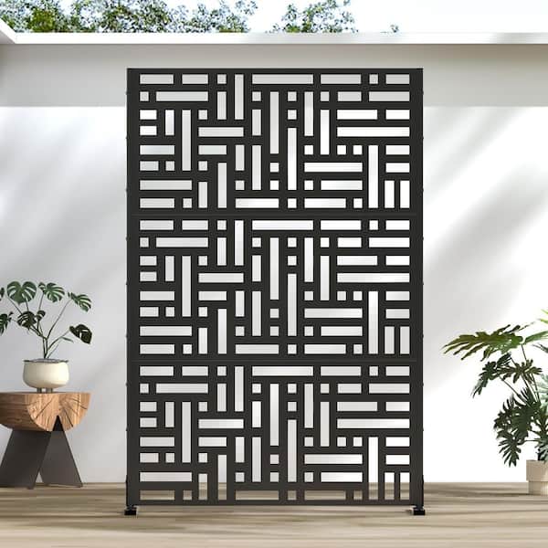 72 in. H x 47 in. W Galvanized Metal Wall Sculptures Outdoor Privacy Screens Garden Fence in Black