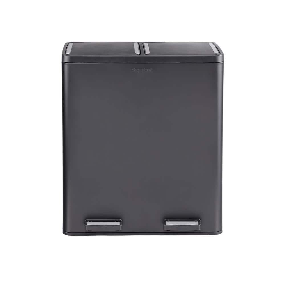 Large Black Stainless Steel Dual Compartment Trash and Recycling Bin