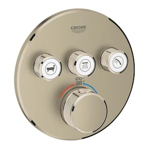 Grohtherm Smart Control Triple Function Round Thermostatic Trim with Control Module in Brushed Nickel