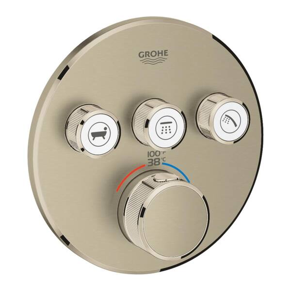 GROHE Grohtherm Smart Control Triple Function Round Thermostatic Trim with Control Module in Brushed Nickel