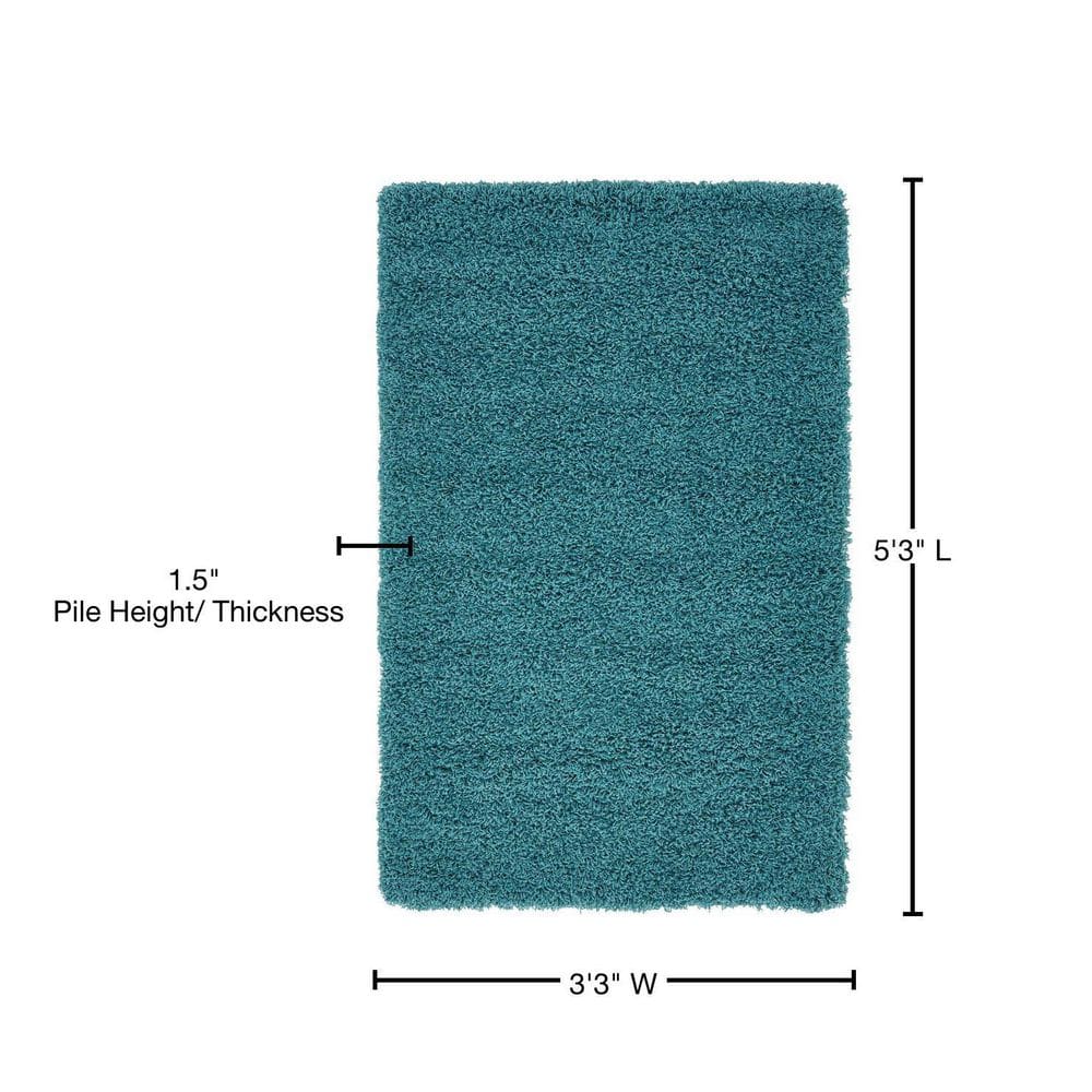 Reversible Deep Aqua Blue Shag Rug 3' 3" x 5' 3" Synthetic Rectangle