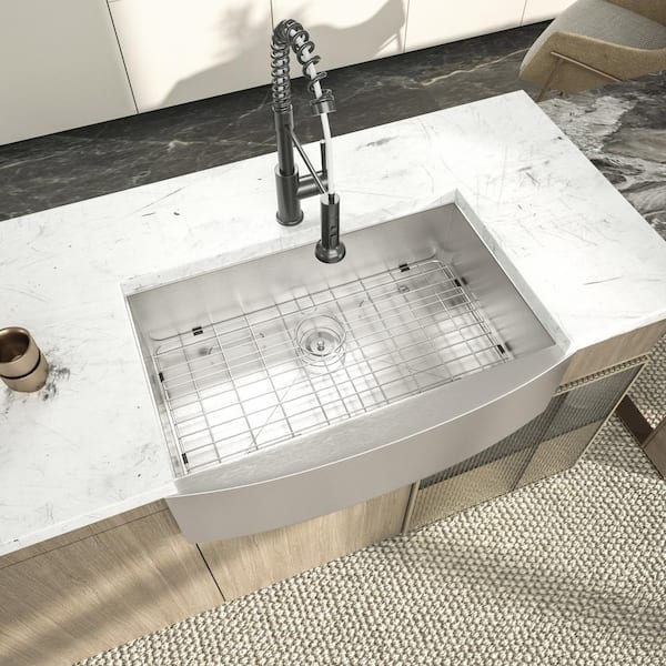 18-Gauge Stainless Steel 30 in. Single Bowl Right Angle Farmhouse Apron Kitchen Sink