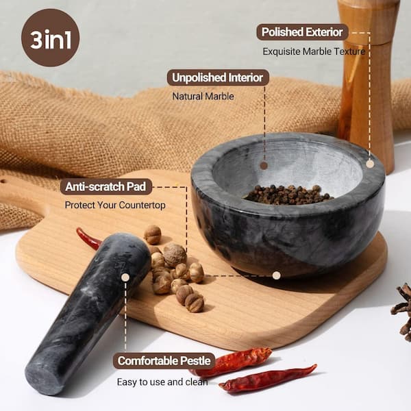 HJUIK Marmeren mortier en stamper Set Knoflook Stamper Spice Manual Crusher Pinda Rijstpasta's (Kleur: Beige