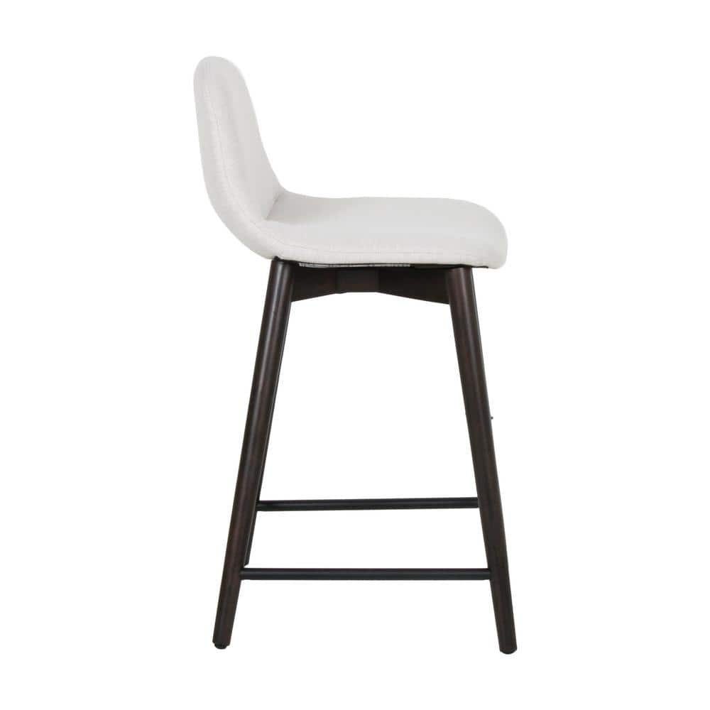 Keaton Beige Upholstered Wood Counter Stool with Footrest