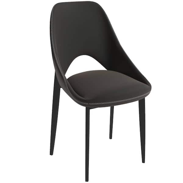 Leisuremod Amalfi Charcoal Upholstered Modern Dining Chair with Metal Legs Open Back Accent Chair for Dining