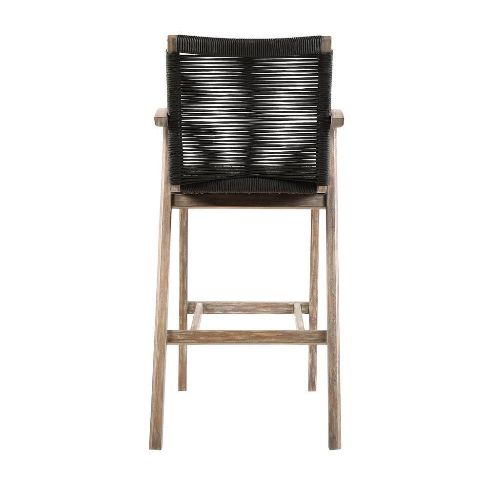 Charcoal Rope and Eucalyptus Wood Outdoor Bar Stool