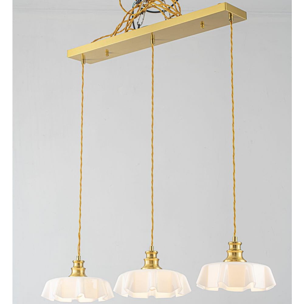 32 in. 3-Light Gold Linear Pendant Light Chandelier with White Petal Glass Shades for Kitchen Island, Dining Area price history on PriceWatchPro