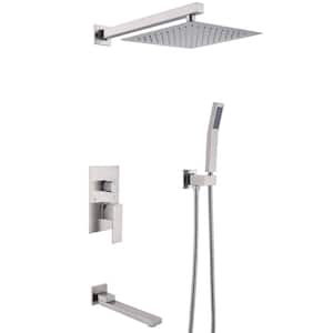 Jera Single-Handle 3-Spray Tub and Shower Faucet with 10 in. Wall Mount Shower Head in Brushed Nickel (Valve Included)