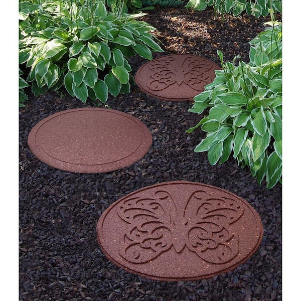 Set of 4, Terracotta Nicoman Garden Recycled Stepping Stones Scroll with LEAF design Reversible and Rubber Hard Wearing