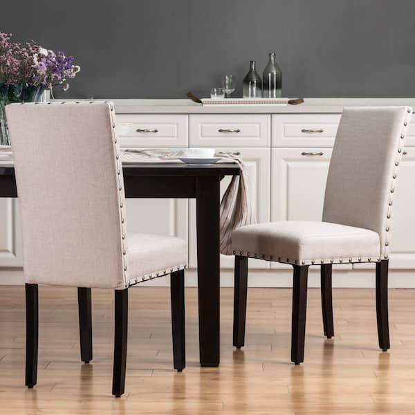 Glitzhome 38.5 in. H Cream Fabric Dining Chair (Set of 2)