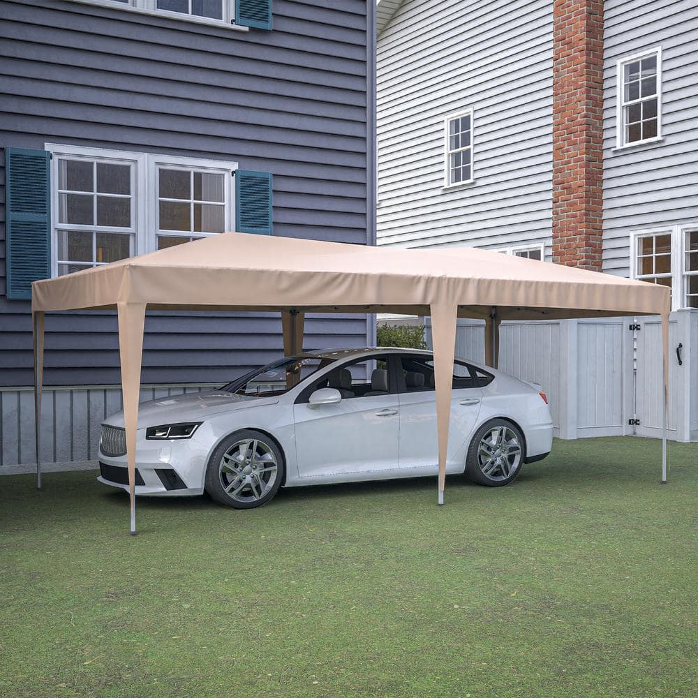 10 ft. x 20 ft. Beige Outdoor Portable Folding Party Tent, Pop Up Canopy Te