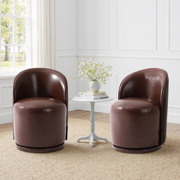 Red Brown PU Leather Swivel Dining Side Chair (Set of 2)