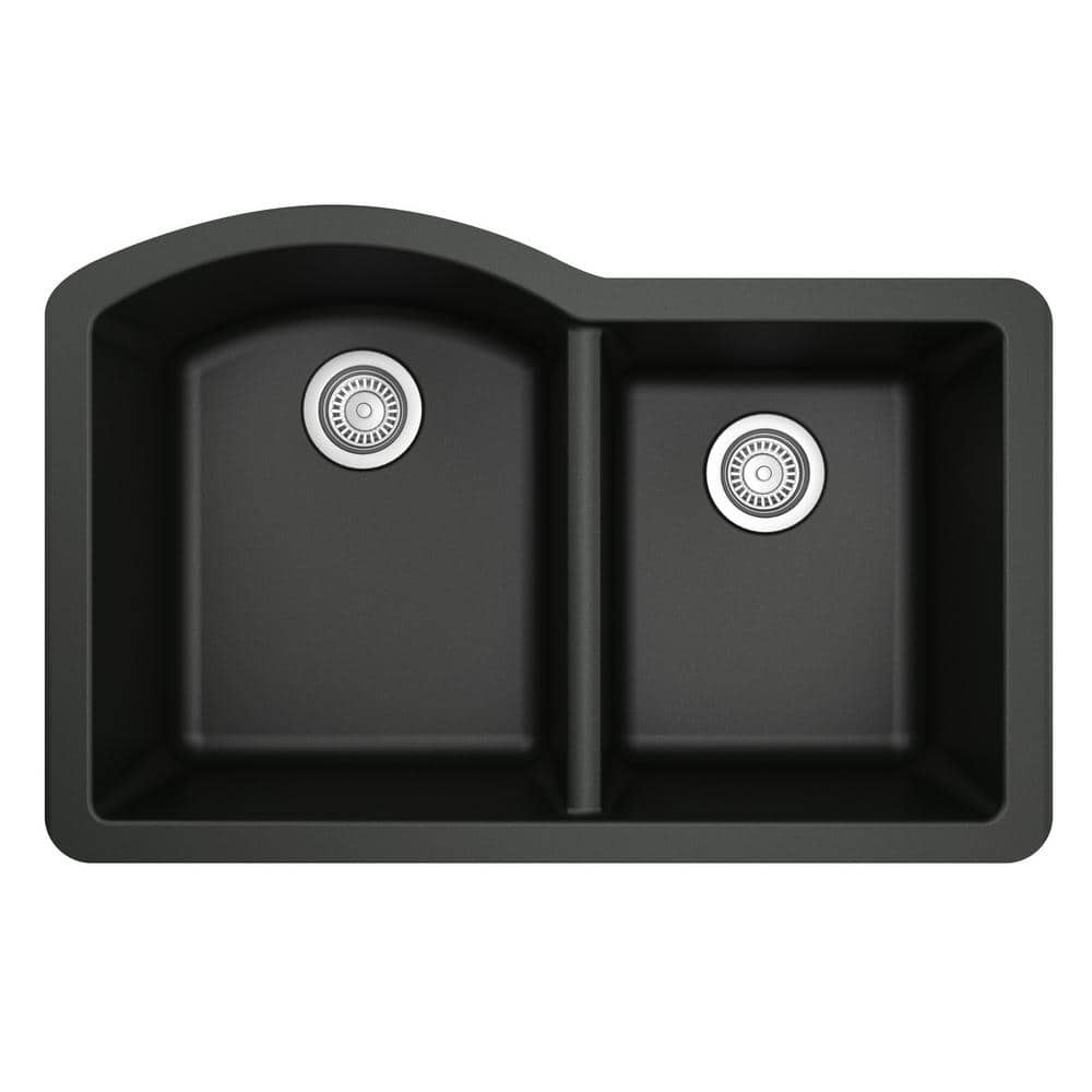 Black Quartz Composite 32'' x 21'' Double Bowl Undermount Kitchen Sink