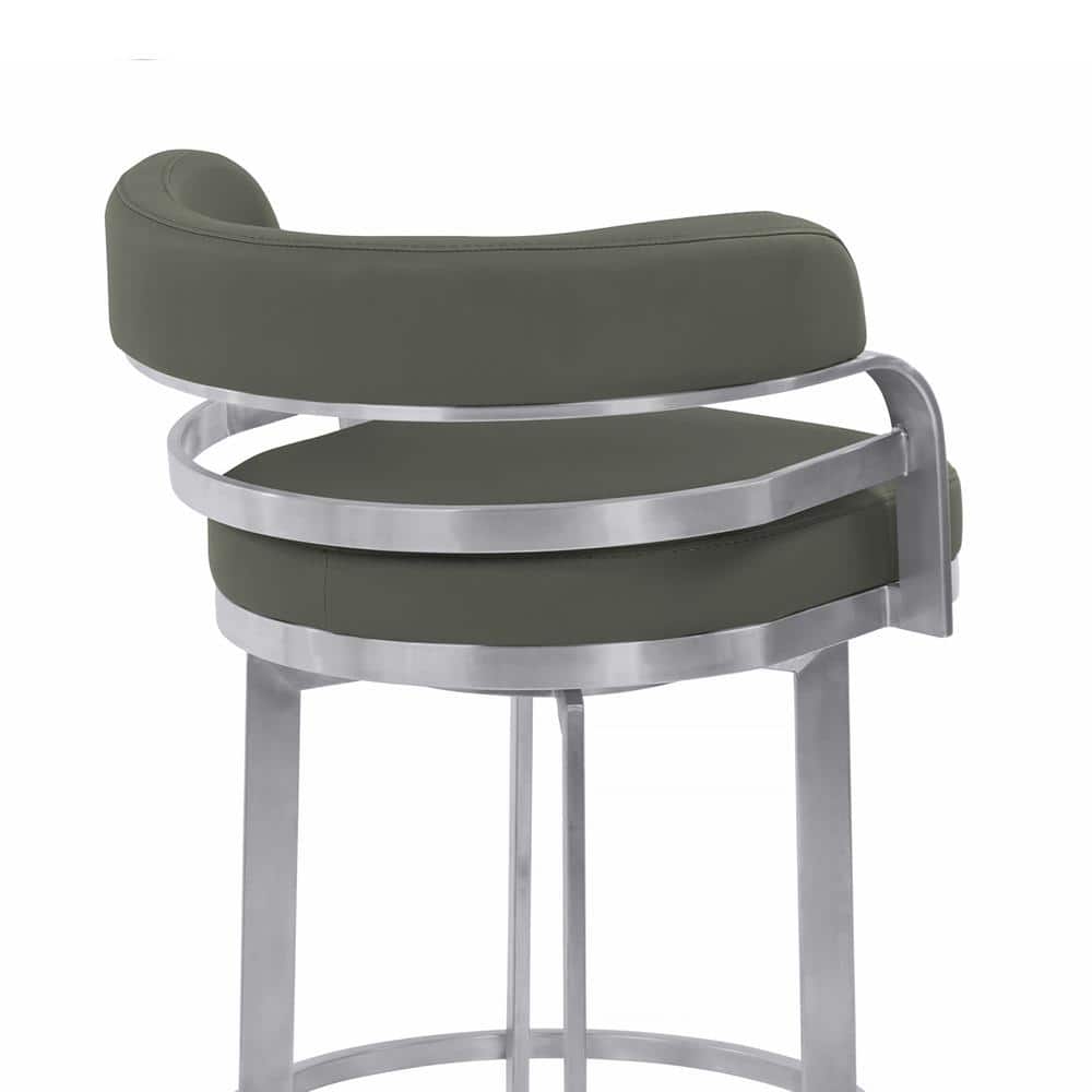 Gray Faux Leather and Metal Swivel Bar Stool