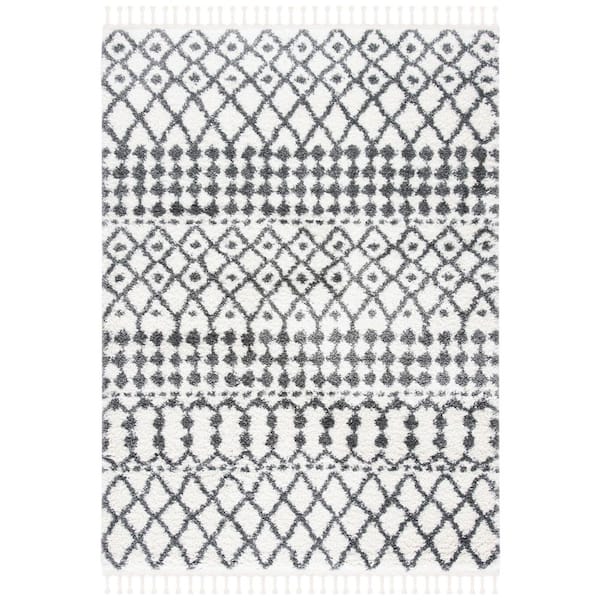 Berber Fringe Shag 5 ft. x 7 ft. Ivory/Dark Gray Geometric Striped Area Rug