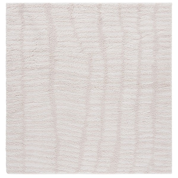 Rumi Shag 7 ft. x 7 ft. Ivory/Light Beige Striped Square Area Rug