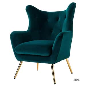 Jacob Golden Leg Teal Tufted Wingback Chair