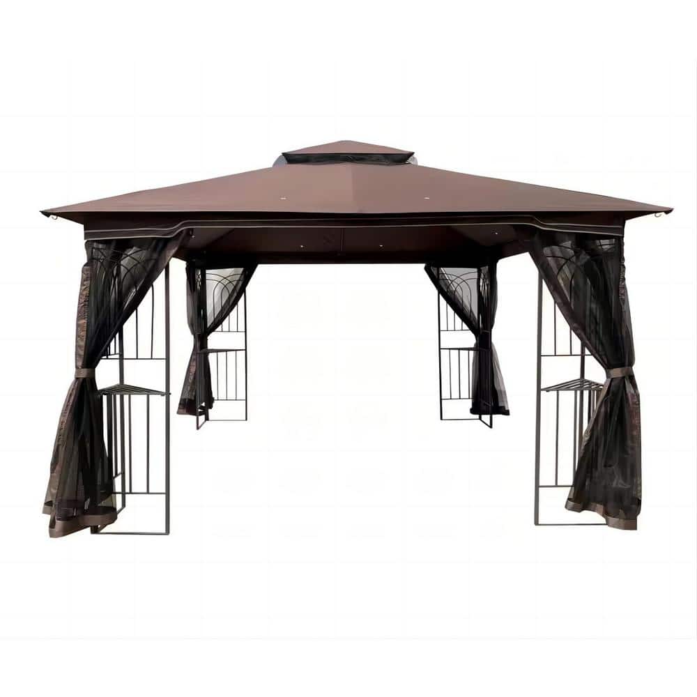 13 ft. x 10 ft. Brown Outdoor Patio Gazebo Canopy Tent with Ventilated Doub