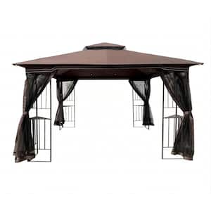 13 ft. x 10 ft. Brown Outdoor Patio Gazebo Canopy Tent with Ventilated Double Roof and Mosquito Net