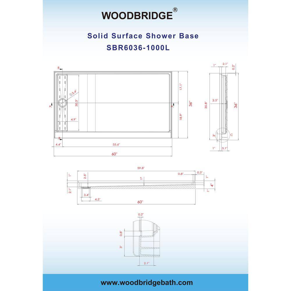 60'' White and Black Rectangular Alcove Shower Stall