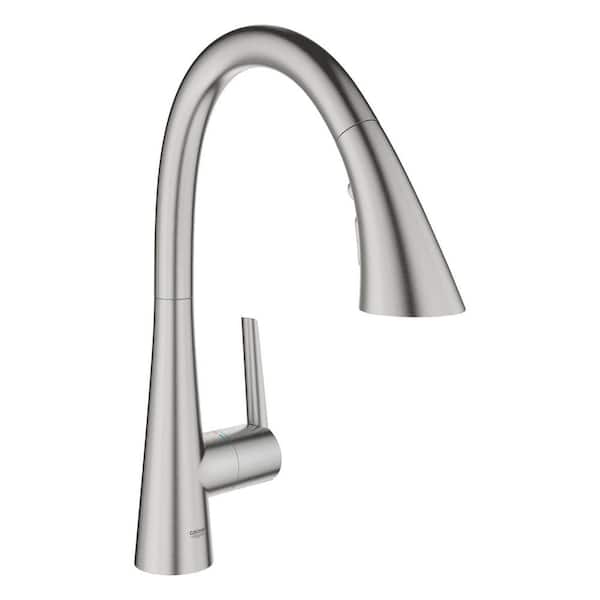 GROHE Zedra Single-Handle Pull-Out Sprayer Kitchen Faucet with Swivel Spout in SuperSteel Infinity Finish